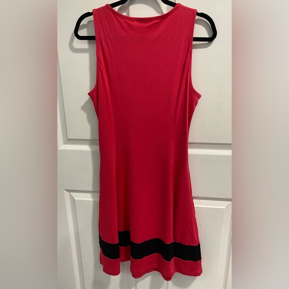 New York & Co. Colorblock Fit & Flare Cotton Dress. Size M. Color Pink; Black. - Picture 2 of 3